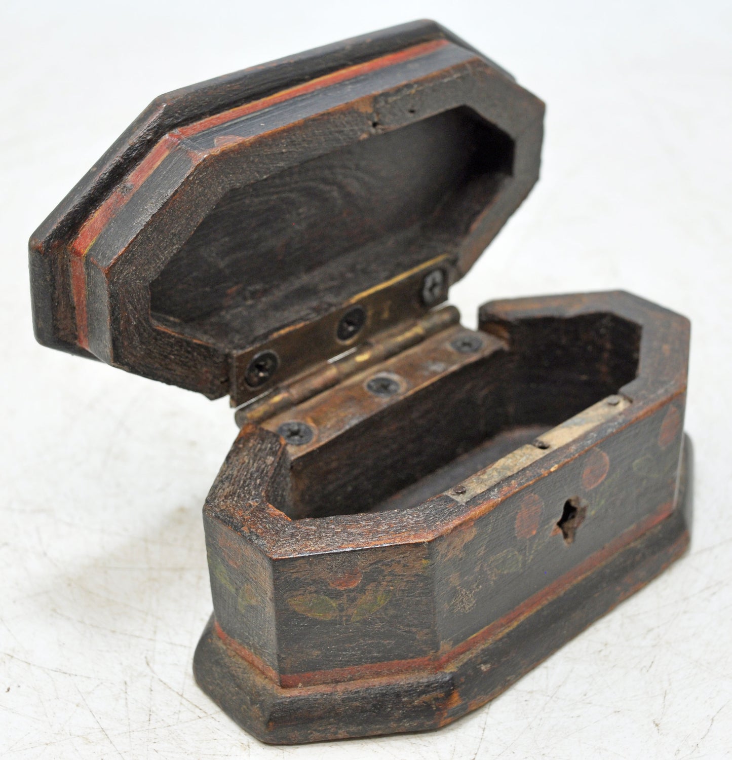 Vintage Wooden Small Hexagonal Storage Box Original Old Hand Crafted Painted
