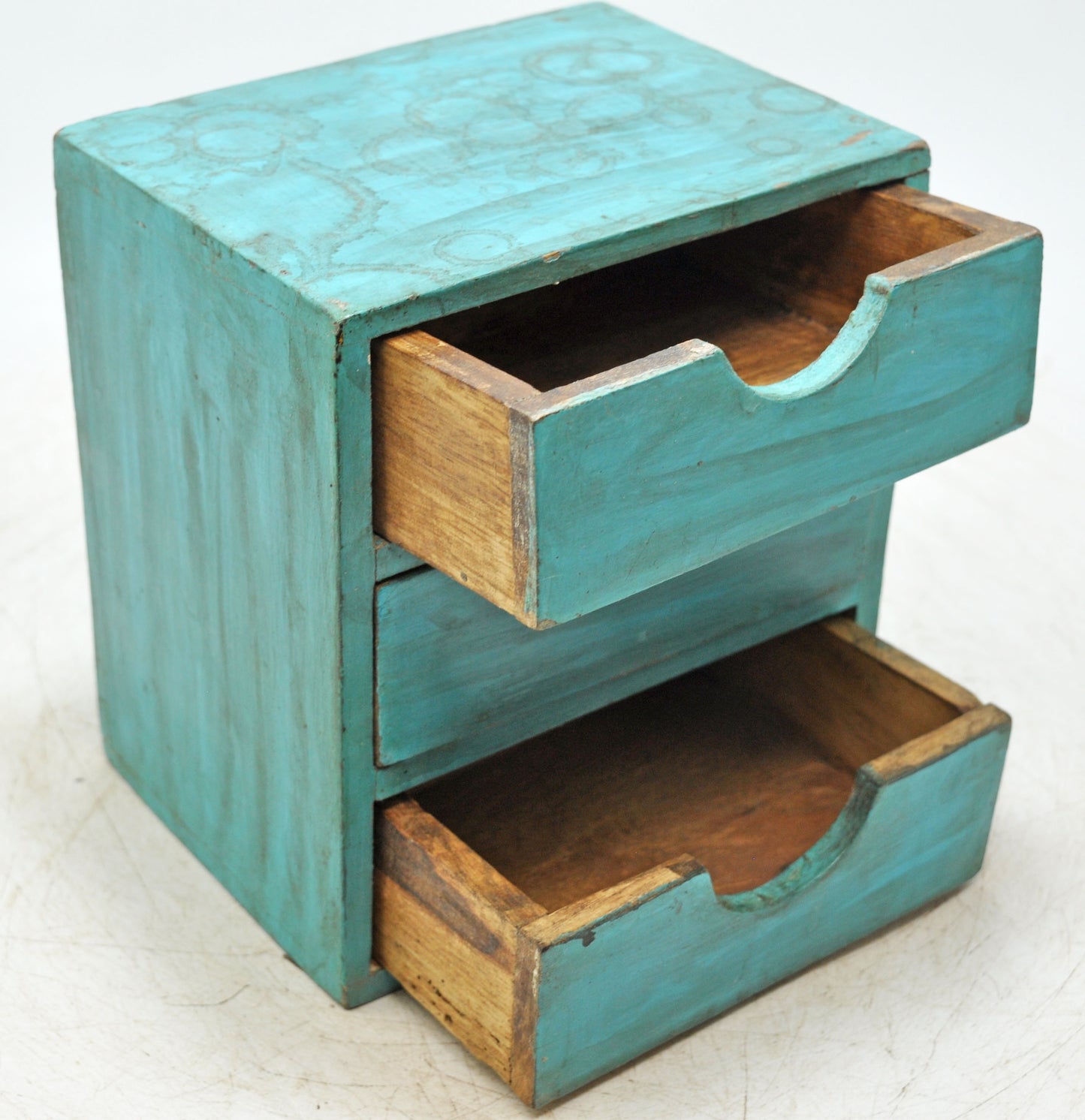 Vintage Wooden Small 3 Drawers Storage Box Original Old Hand Crafted Painted