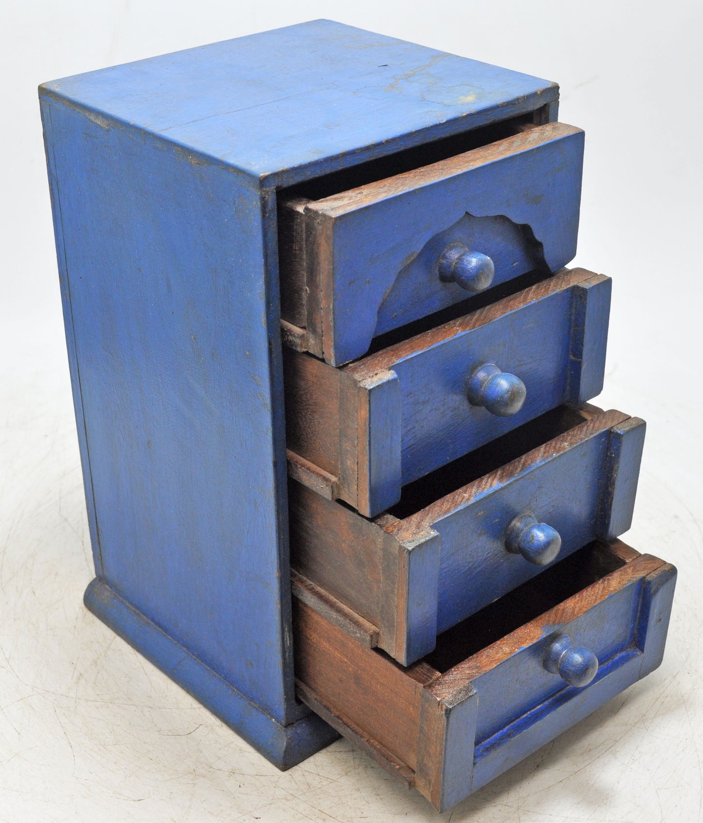 Vintage Wooden 4 Drawers Storage Box Original Old Hand Crafted Painted
