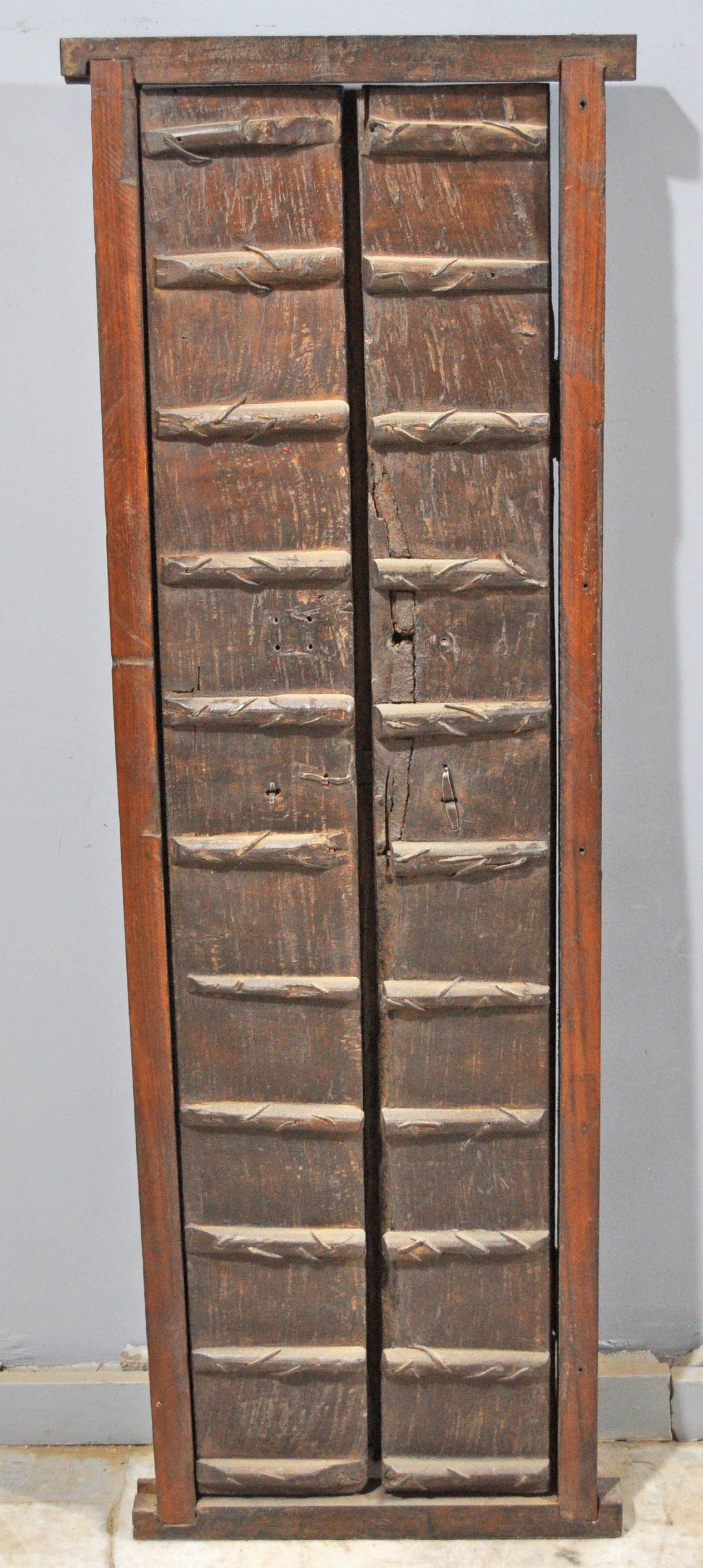 Antique Wooden Large Tall Window Panels With Frame Original Old Very Fine