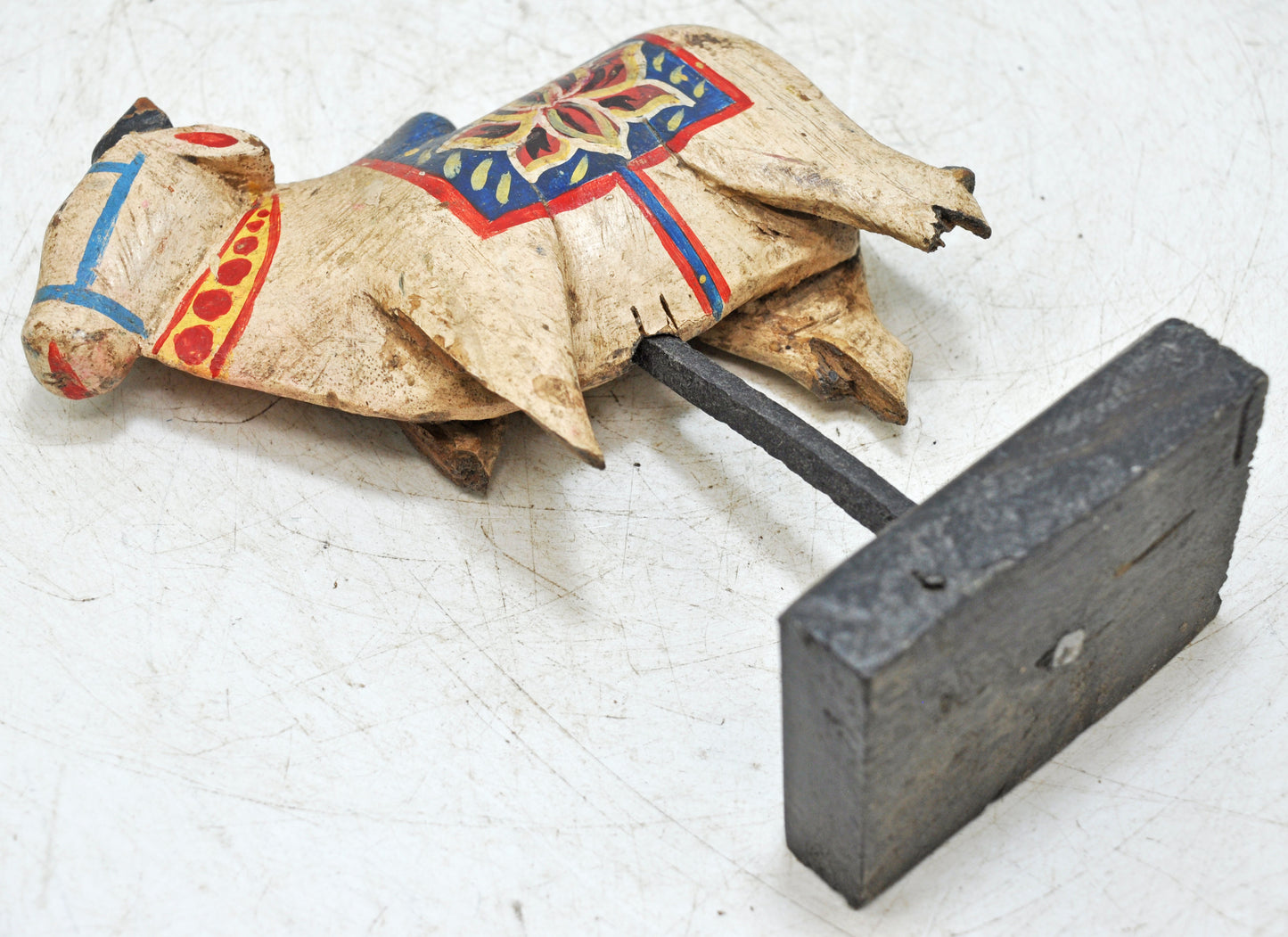 Antique Wooden Holy Cow Nandi Figurne Original Old Hand Carved Painted