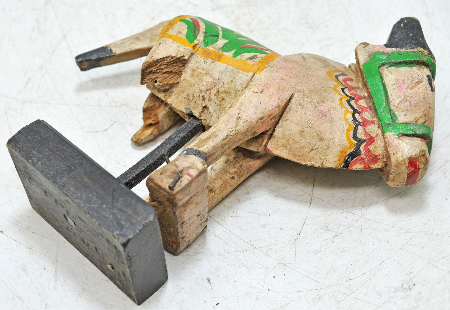 Antique Wooden Holy Cow Nandi Figurne Original Old Hand Carved Painted