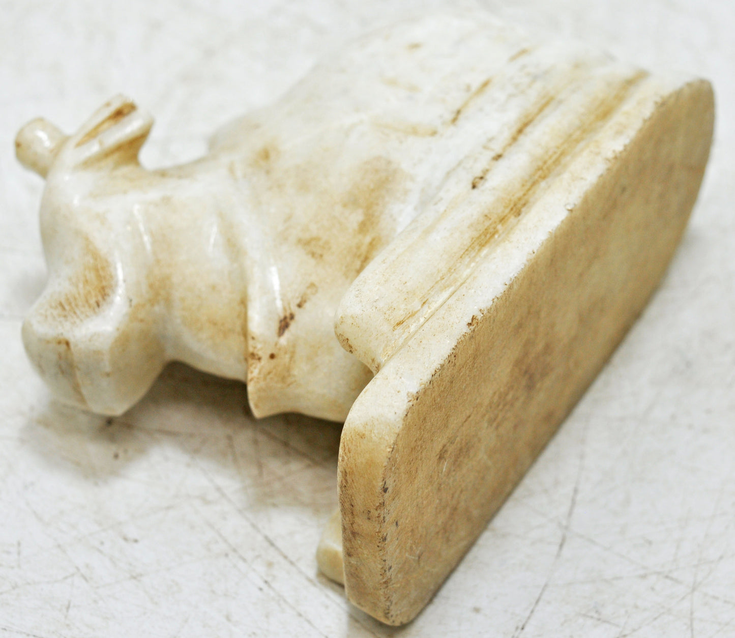 Vintage White Marble Holy Cow Nandi Figurine Original Old Fine Hand Carved