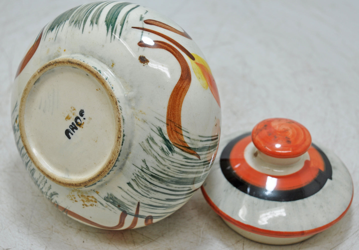 Vintage Iron Cookie Jar Pot Original Old Enamel Painted