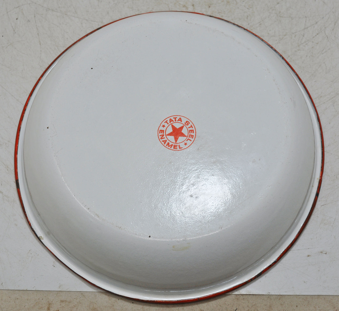 Vintage Iron Enamelware Round Plate Original Old Hand Crafted Enamel Painted