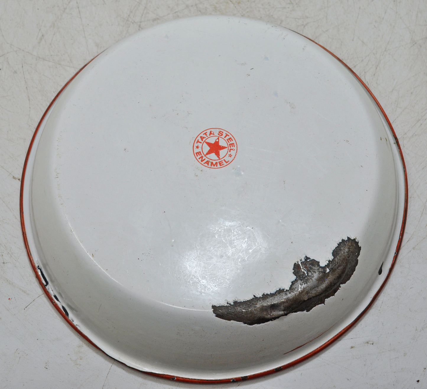 Vintage Iron Enamelware Round Plate Original Old Hand Crafted Enamel Painted