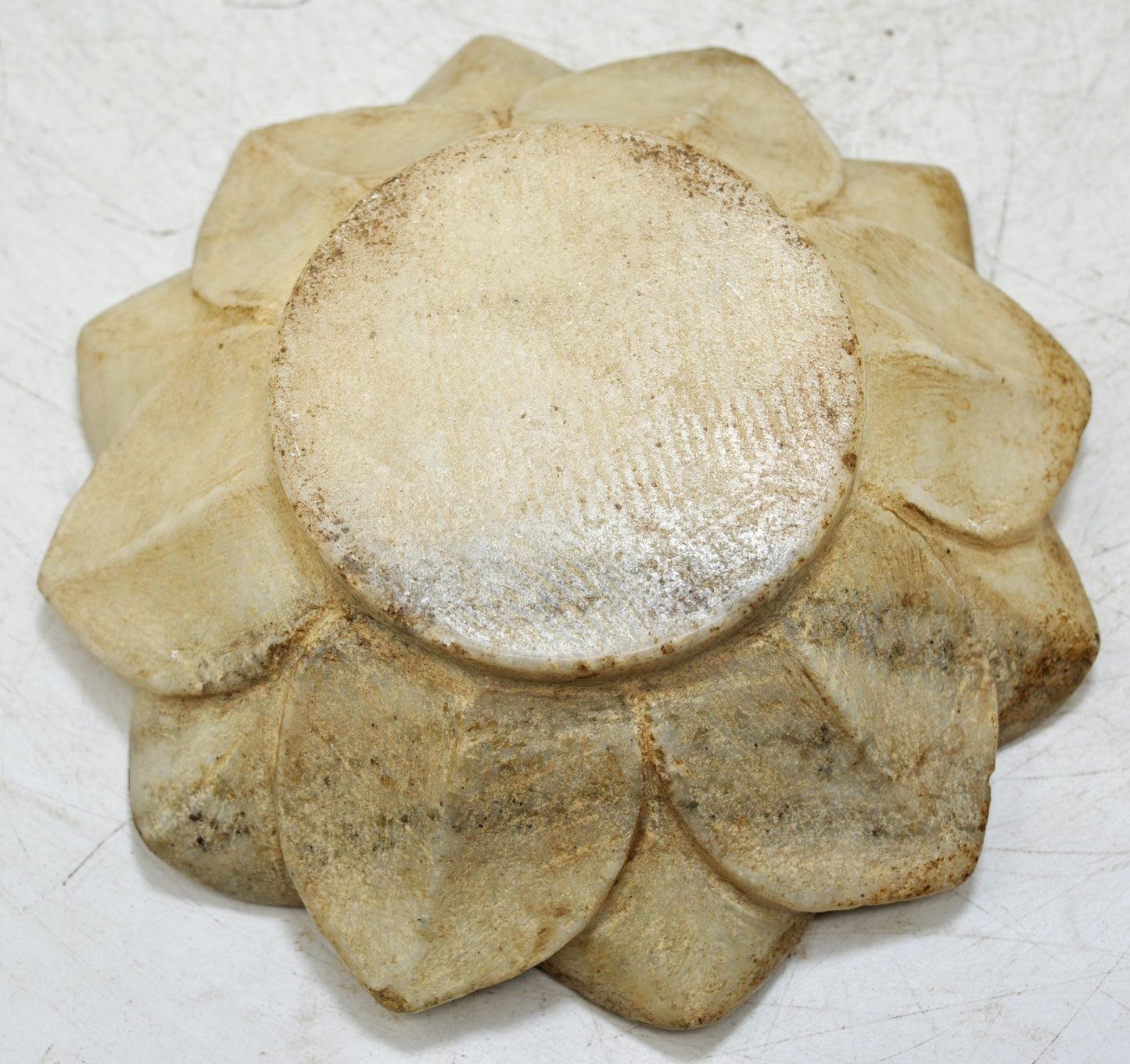 Vintage White Marble Lotus Shaped Bowl Original Old Fine Hand Carved