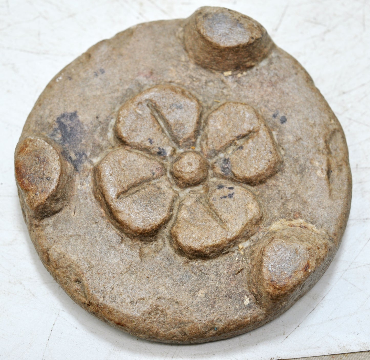 Antique Sand Stone Round Saffron Grinding Plate Original Old Hand Carved