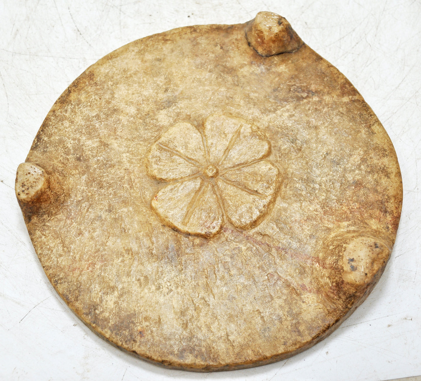 Antique White Marble Round Chapati Bread Rolling Plate Original Old Hand Carved