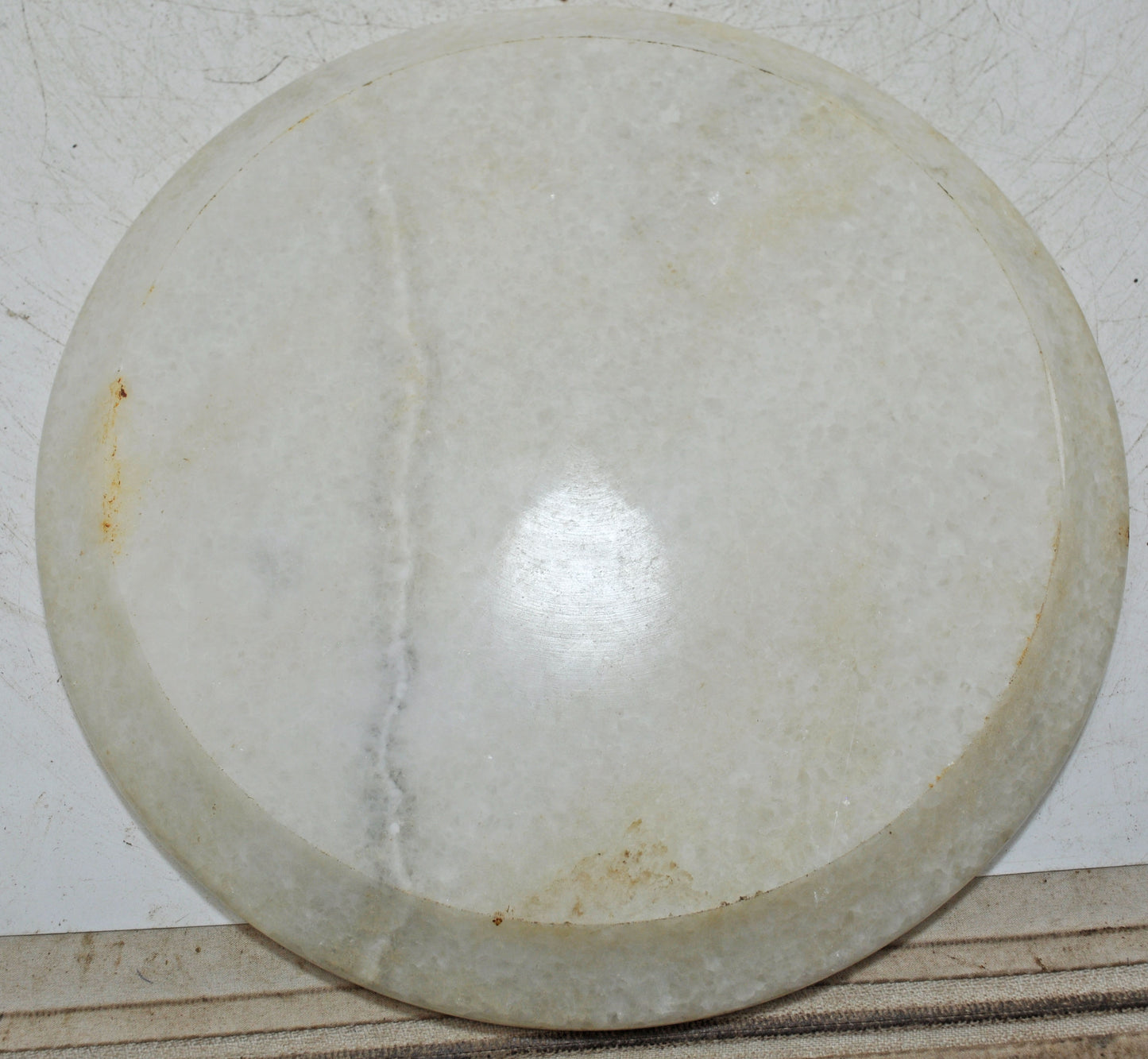 Vintage White Marble Round Kitchenware Plate Original Old Hand Carved