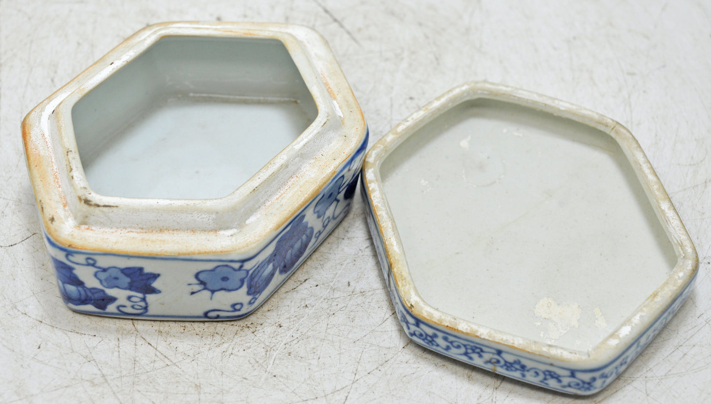 Vintage Blue Pottery Small Box Original Old Hand Crafted