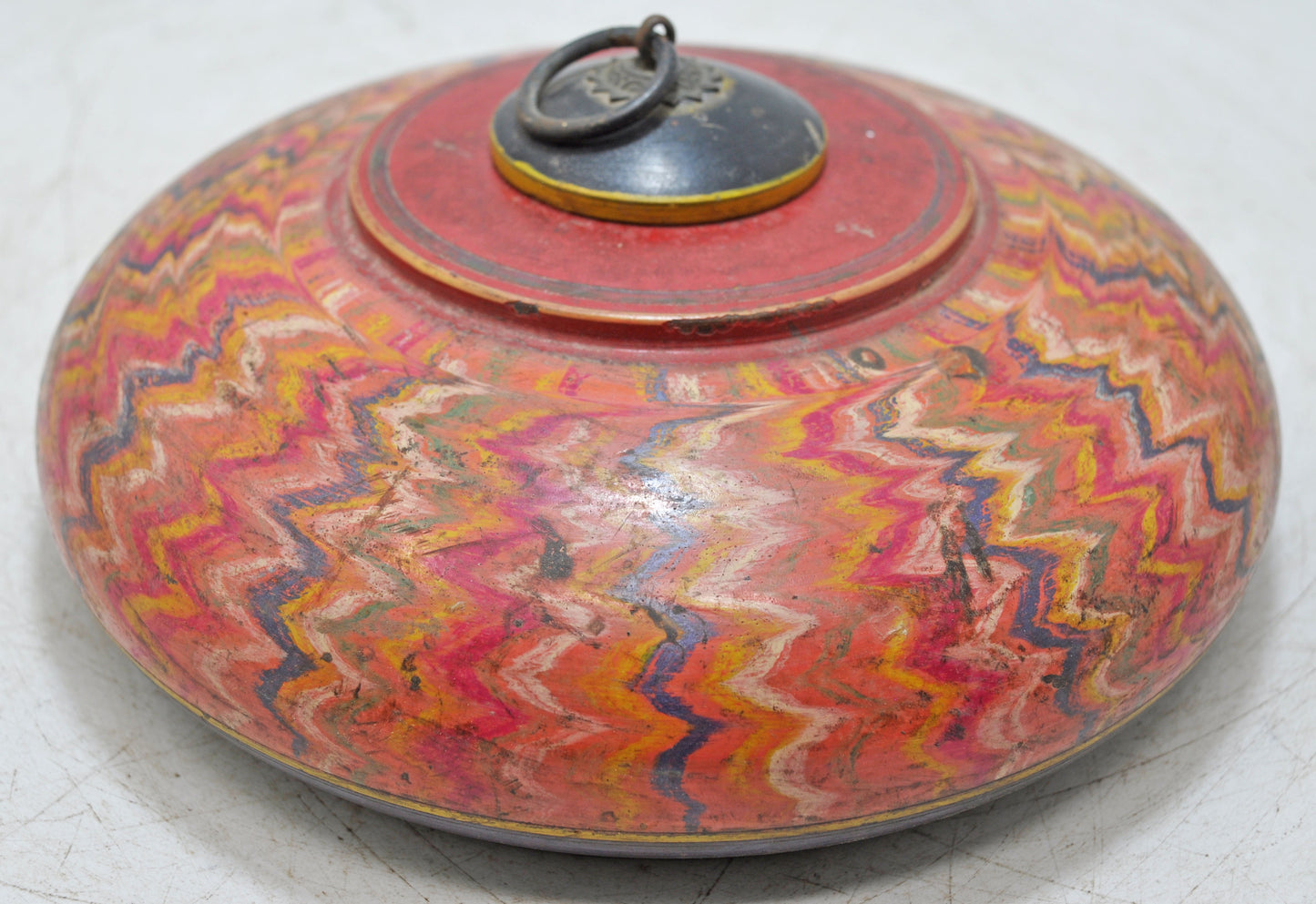 Antique Wooden Round Opium Tobacco Box Original Old Hand Crafted Painted