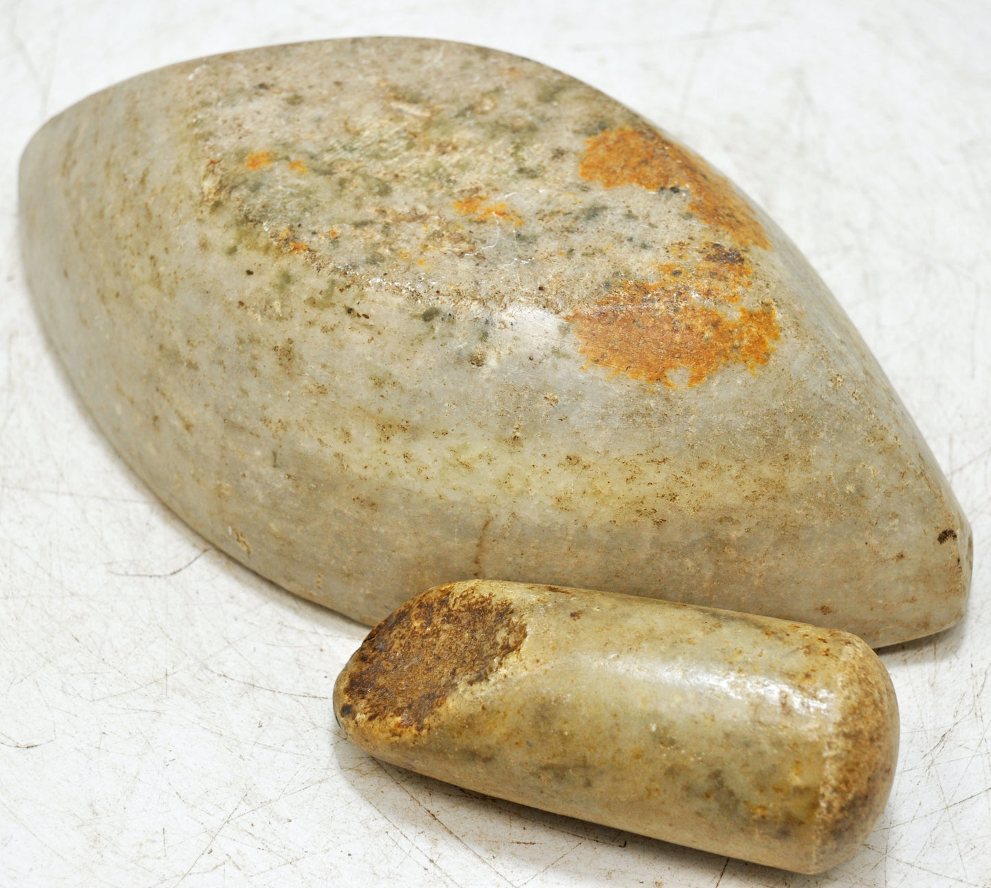 Antique White Marble Mortar and Pestle Spice Grinder Original Old Hand Carved