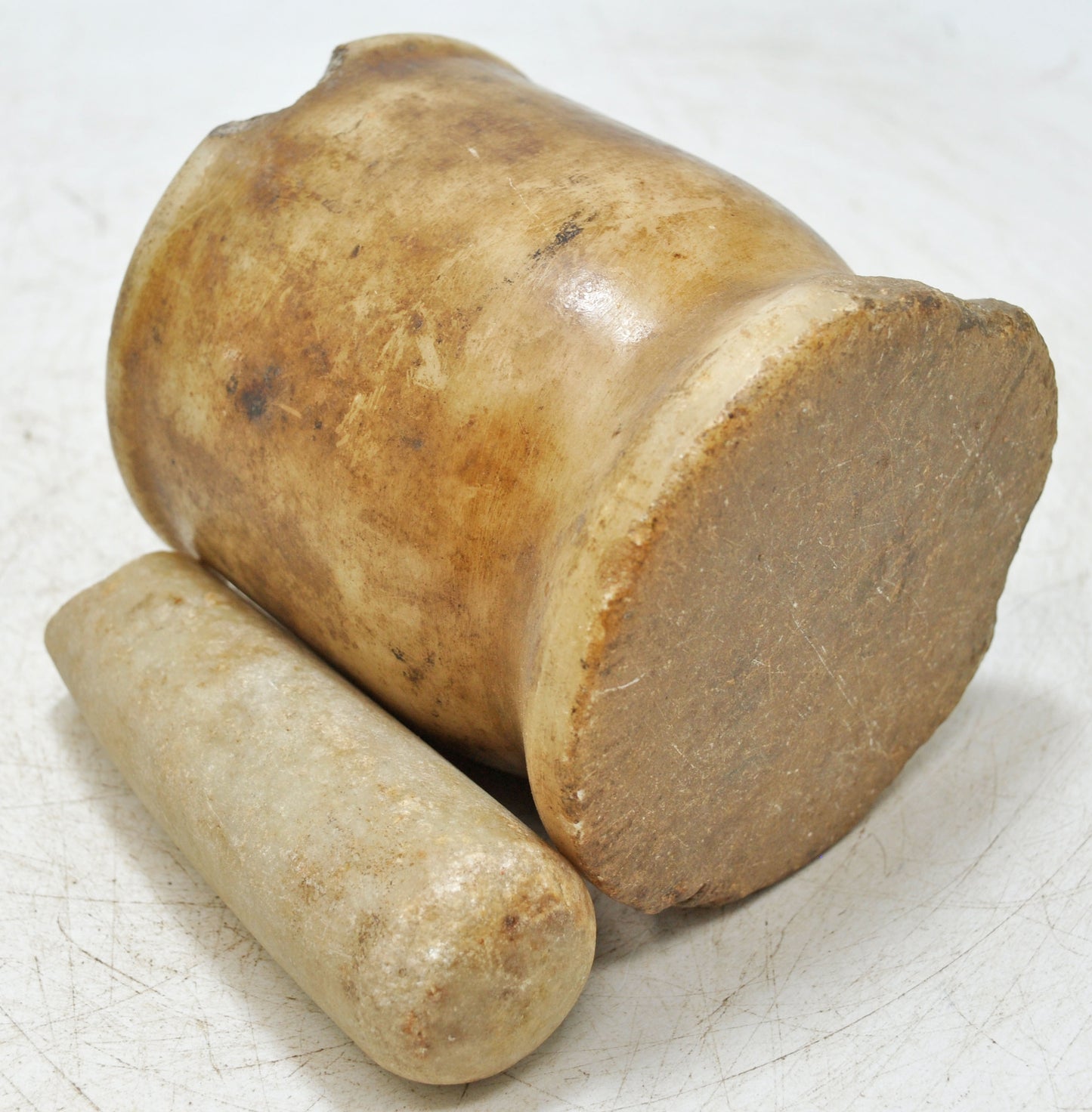 Antique White Marble Mortar and Pestle Spice Grinder Original Old Hand Carved