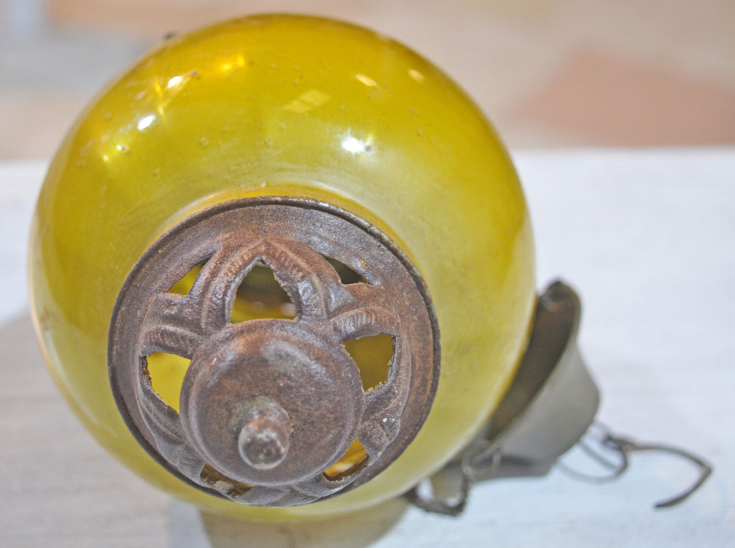 Vintage Glass Brass Hanging Candle Lamp Original Old Hand Crafted