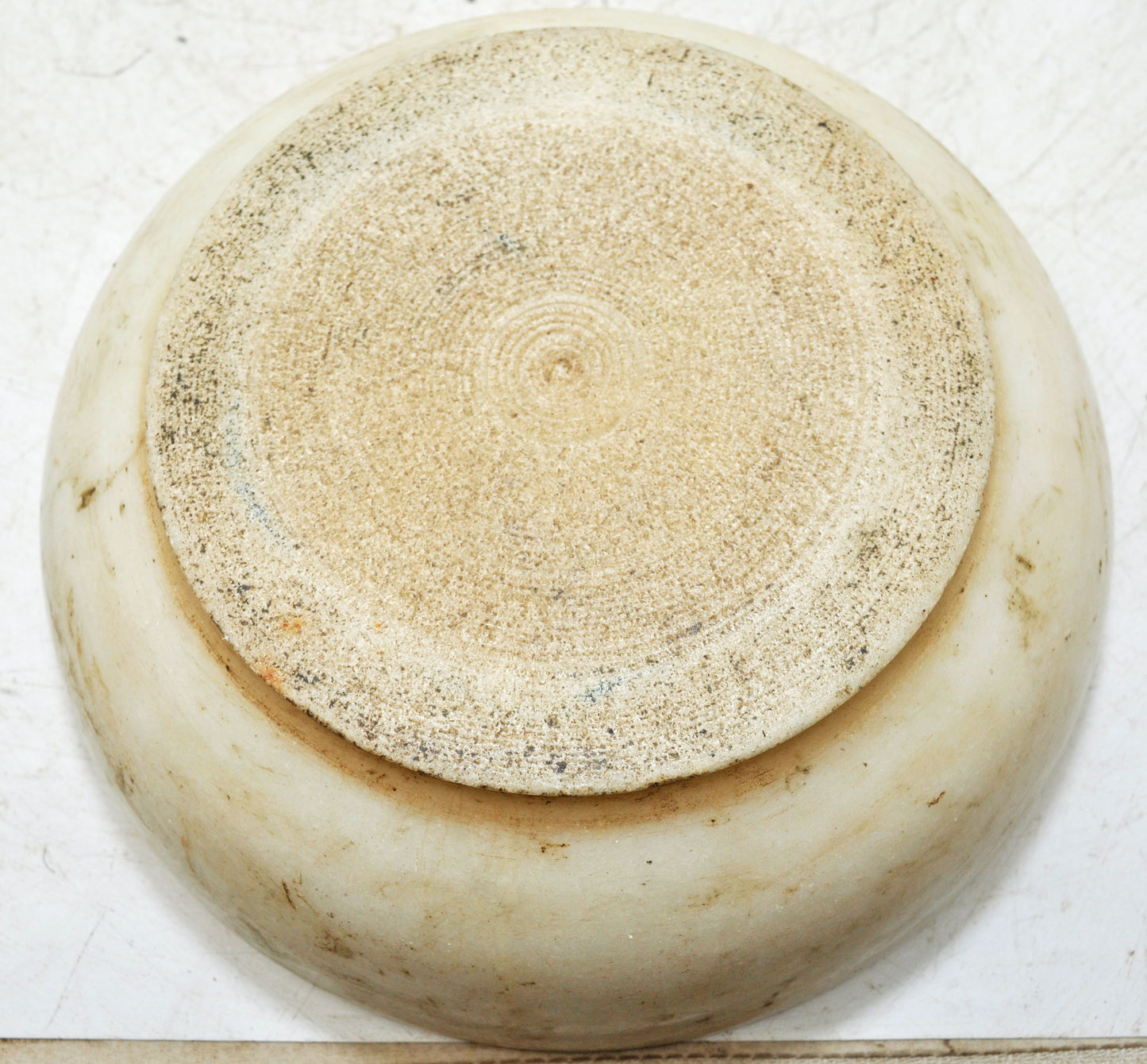 Antique White Marble Round Kitchenware Bowl Original Old Hand Carved