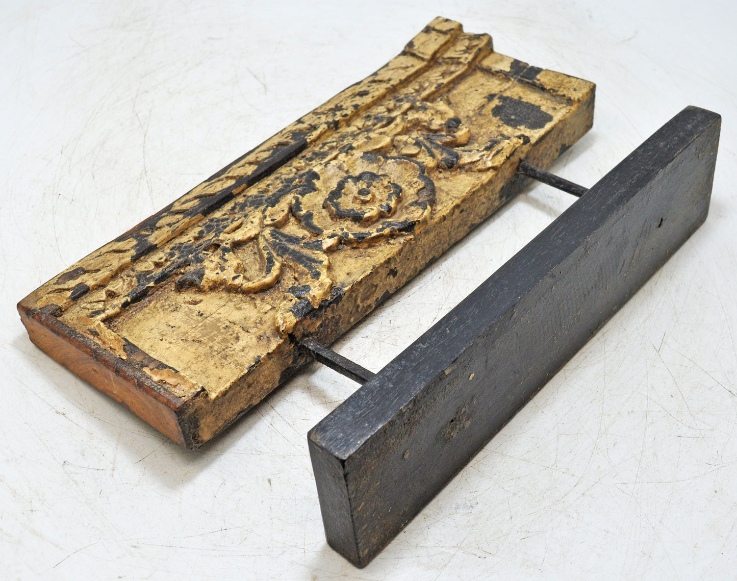 Antique Wooden Floral Carving Panel Plaque Original Old Hand Carved