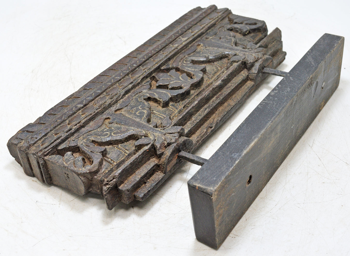 Antique Wooden Floral Carving Panel Plaque Original Old Hand Carved