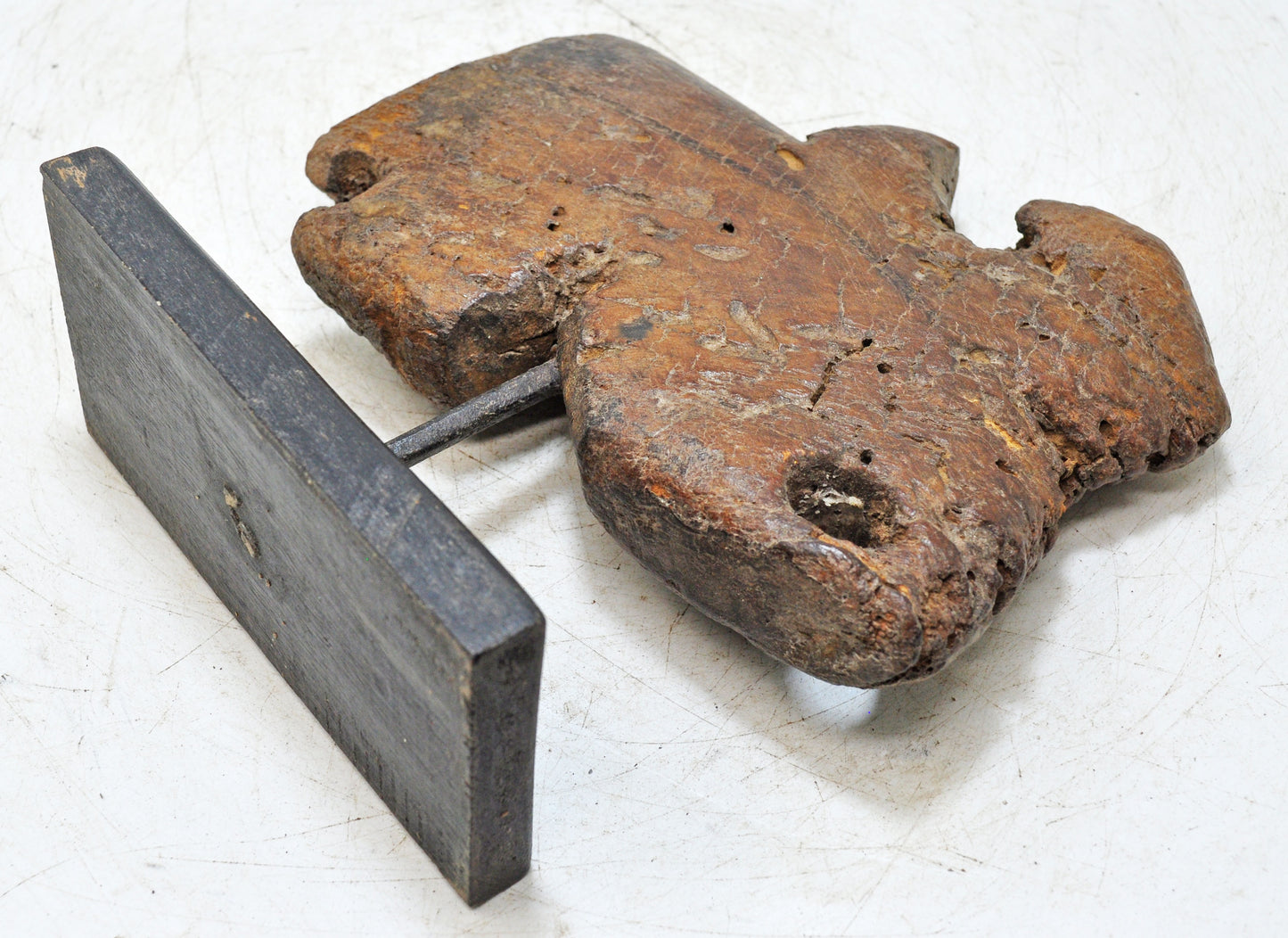 Antique Wooden Cow Figurine on Stand Original Old Hand Carved