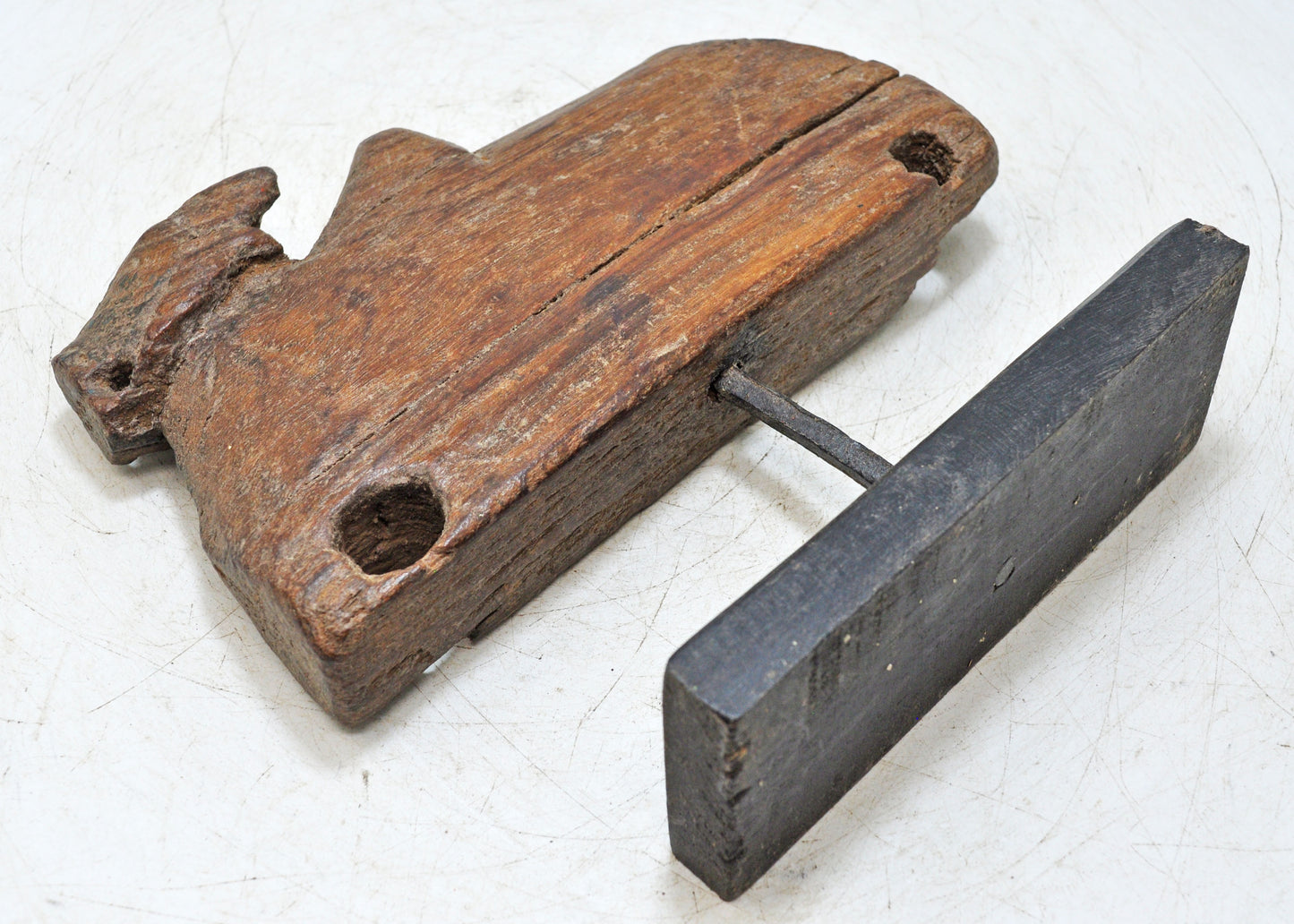 Antique Wooden Cow Figurine on Stand Original Old Hand Carved