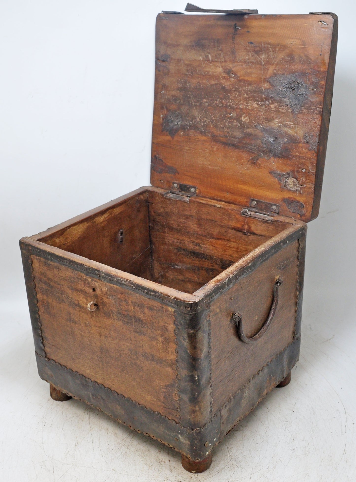 Vintage Wooden Square Storage Chest Box Original Old Hand Crafted Metal Fitted