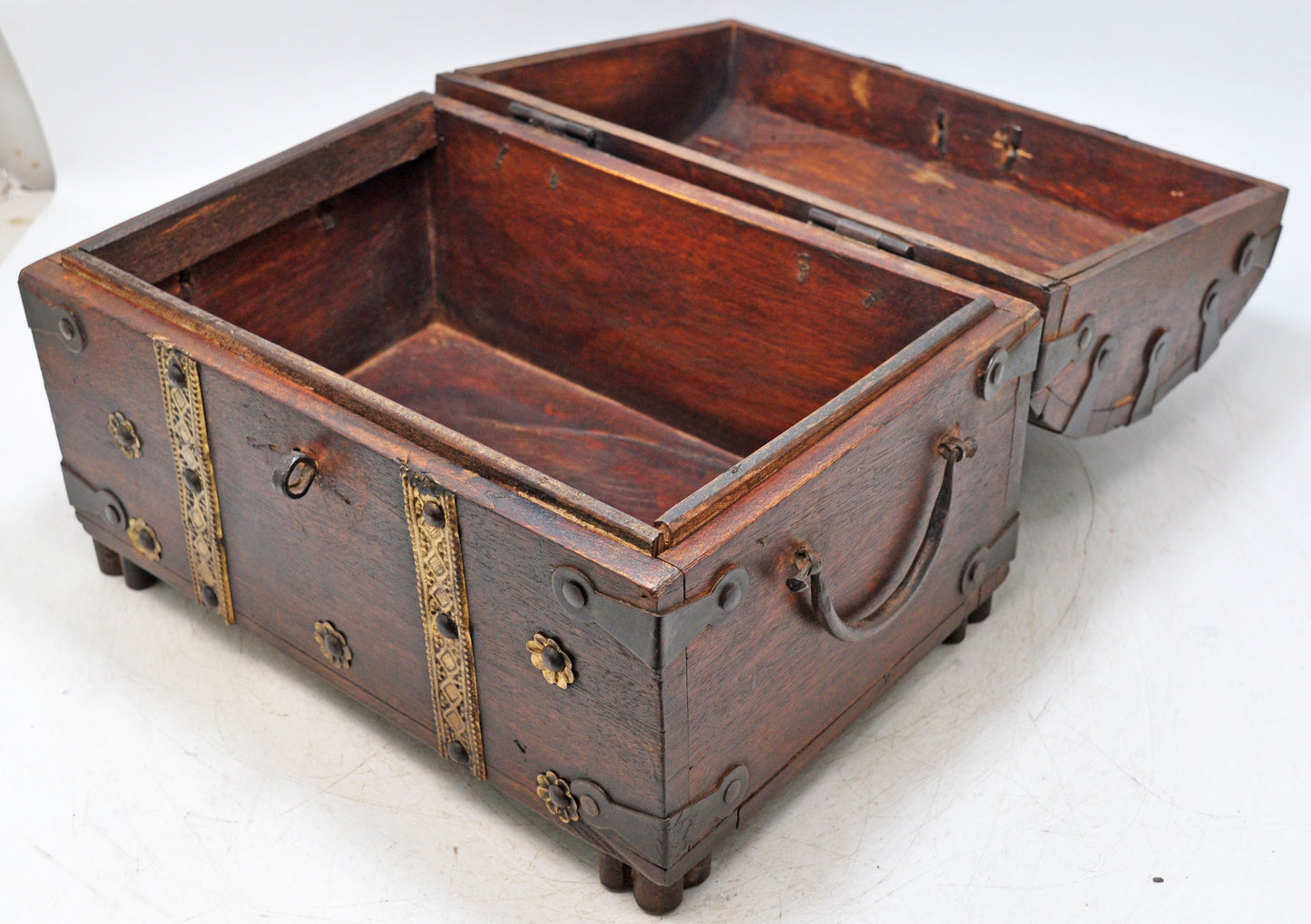 Antique Wooden Large Storage Chest Box Original Old Brass Fitted