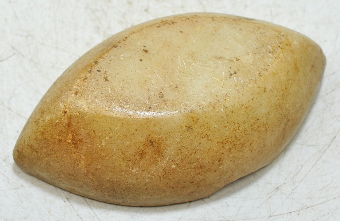 Antique White Marble Oval Spice Grinding Kharal Bowl Original Old Hand Carved