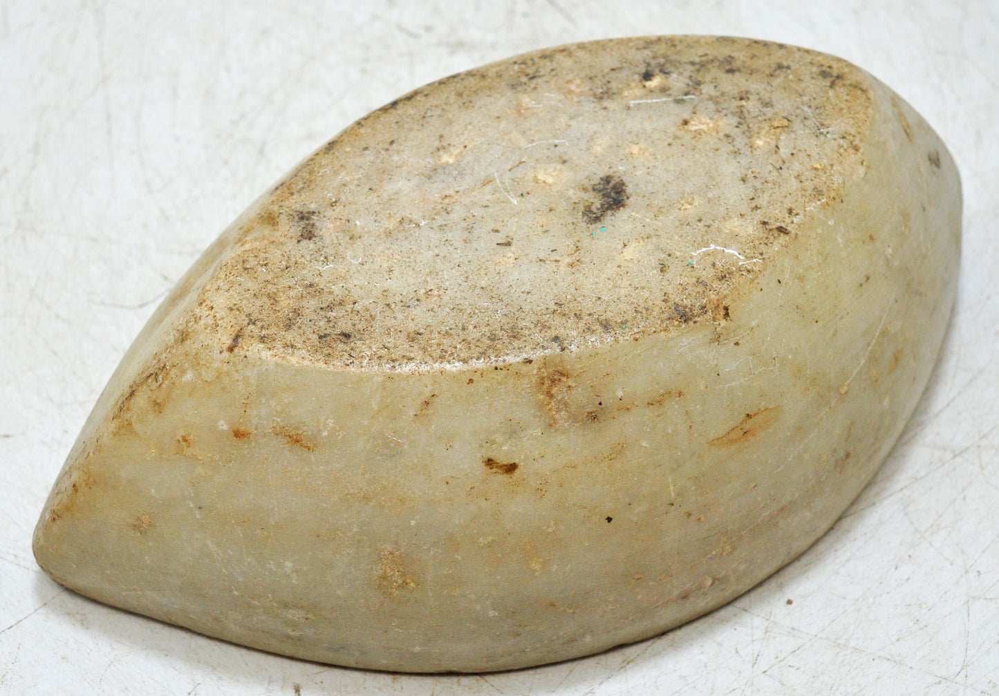 Antique White Marble Oval Spice Grinding Kharal Bowl Original Old Hand Carved