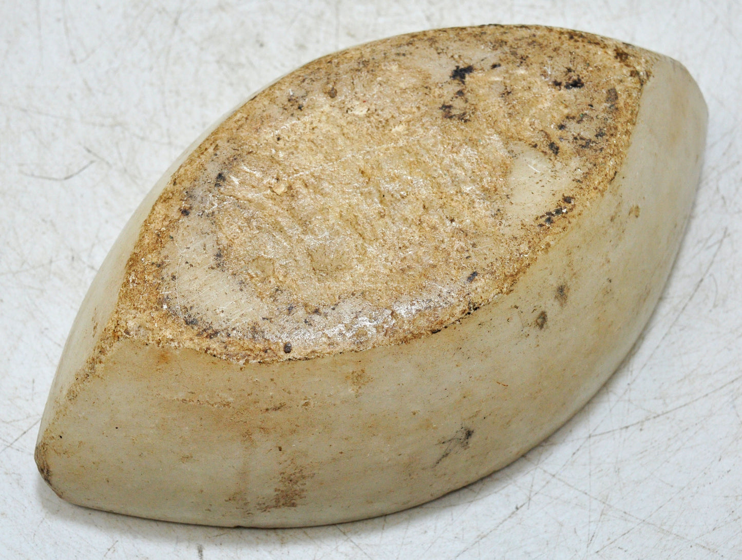 Antique White Marble Oval Spice Grinding Kharal Bowl Original Old Hand Carved