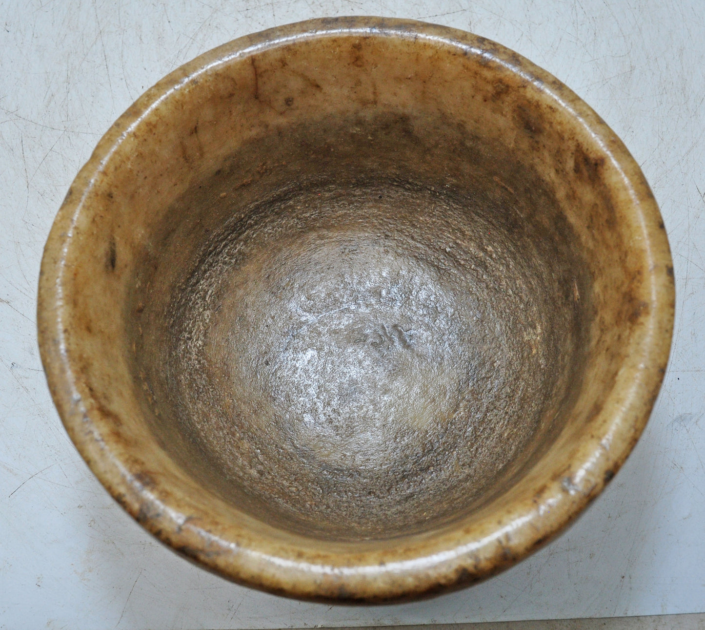 Antique White Marble Round Curry Bowl Original Old Hand Carved