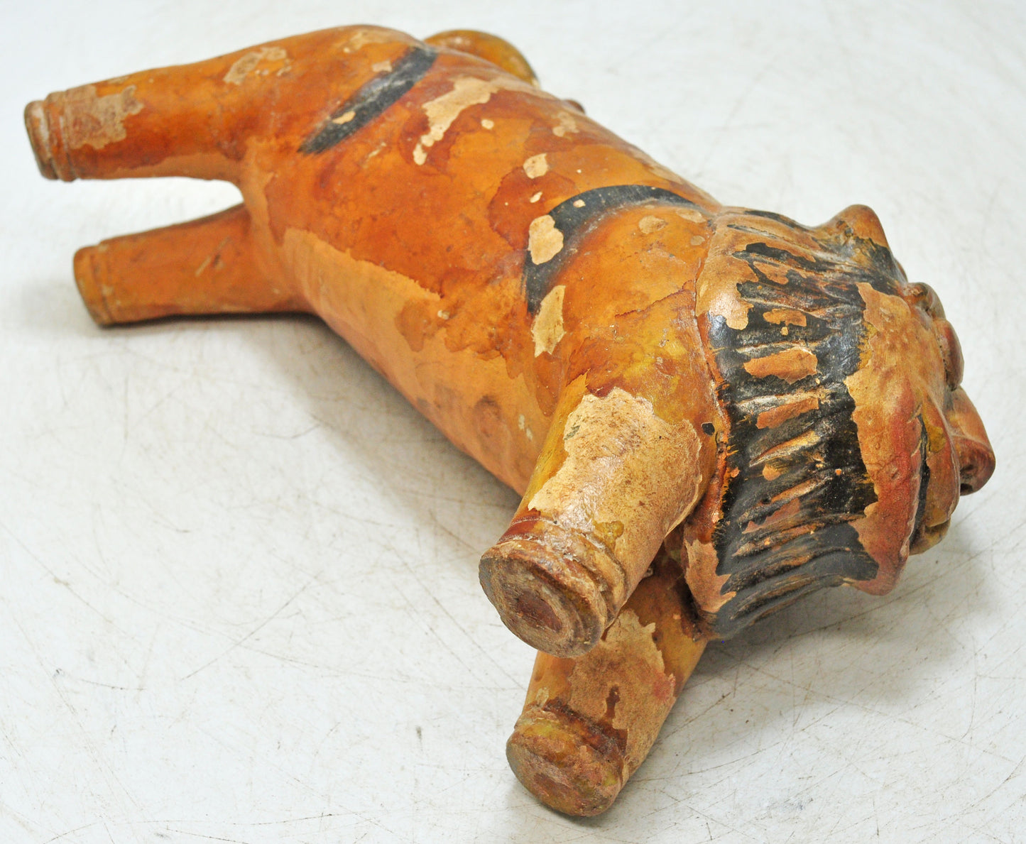 Vintage Terracotta Pottery Lion Figurine Original Old Hand Crafted Painted