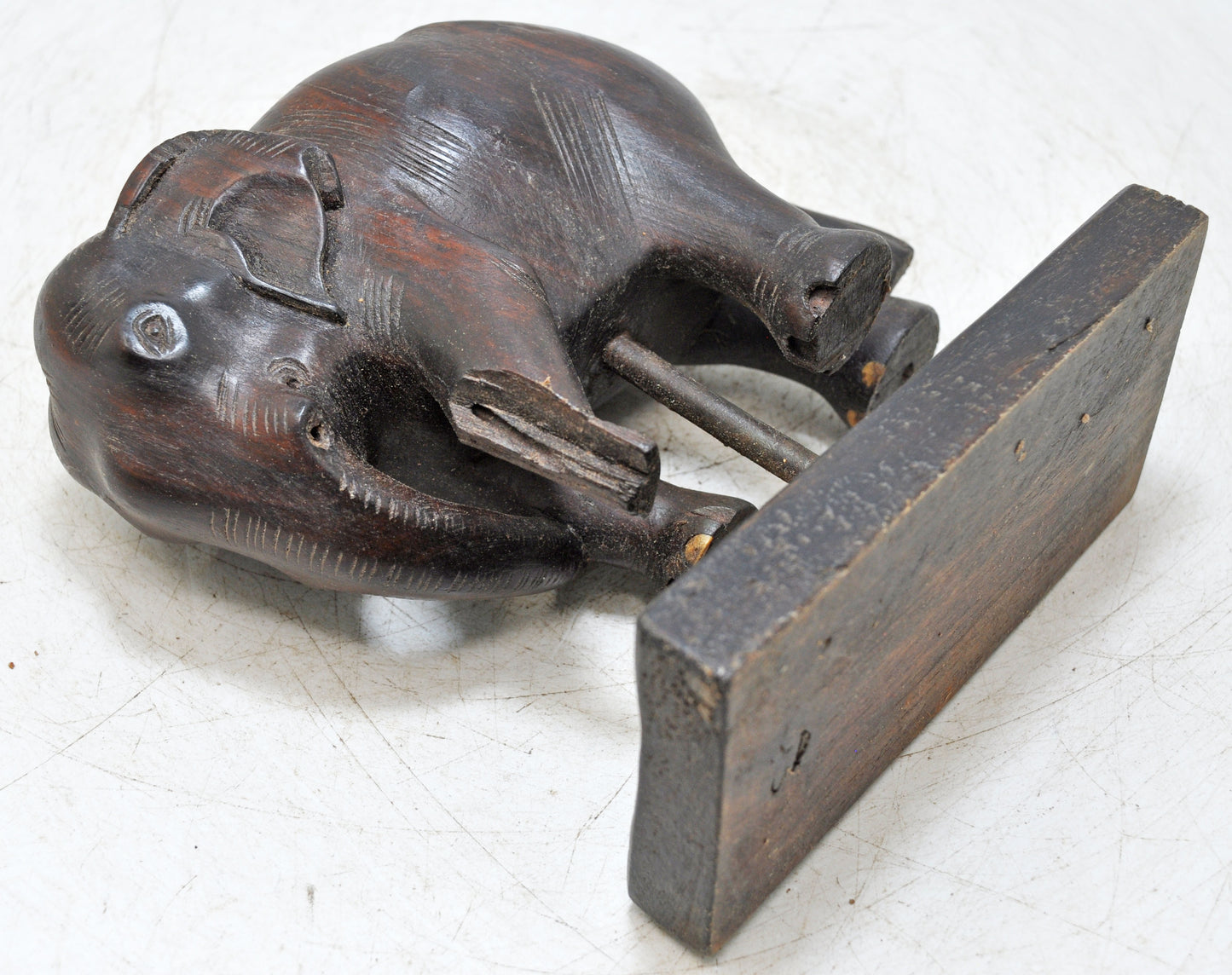 Antique Wooden Elephant Figurine Original Old Fine Hand Carved