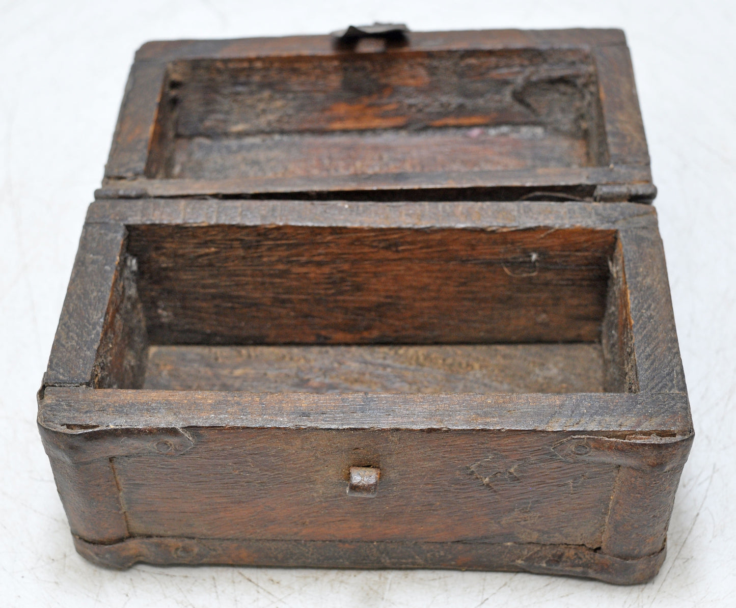 Vintage Wooden Half Round Top Small Storage Box Original Old Metal Fitted