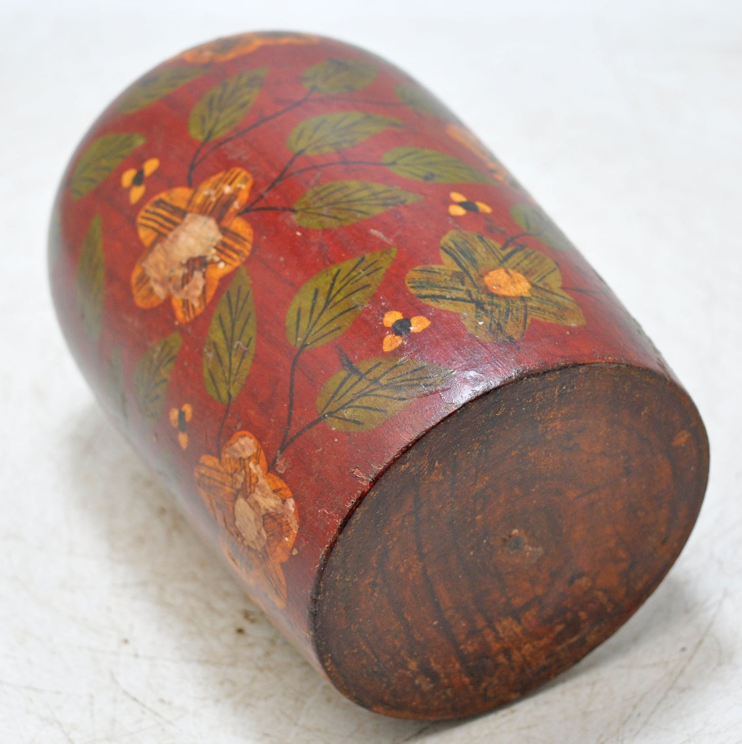 Vintage Wooden Tall Lacquer Painted Candy Box Original Old Hand Crafted