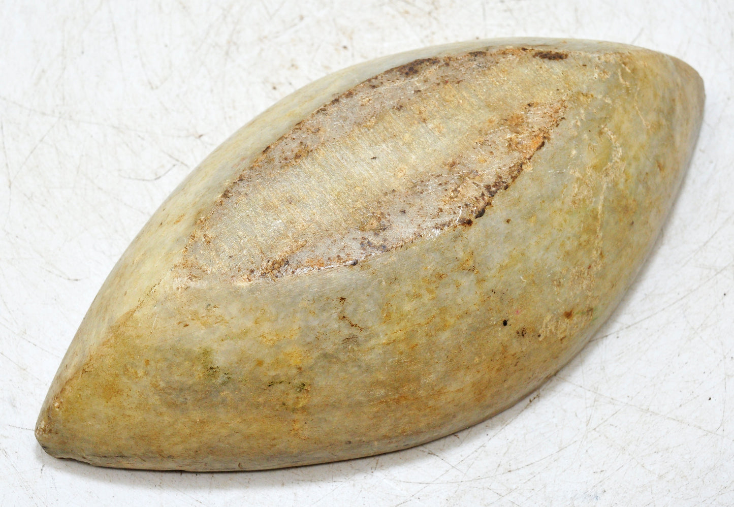 Antique White Marble Oval Kharal Bowl Original Old Hand Carved