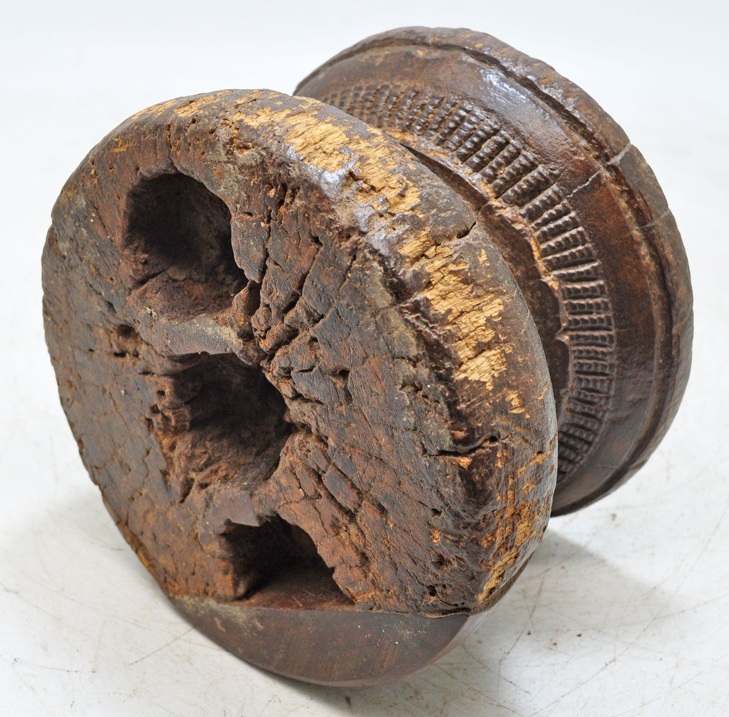 Antique Wooden Agricultulral Seed Holder Original Old Hand Carved