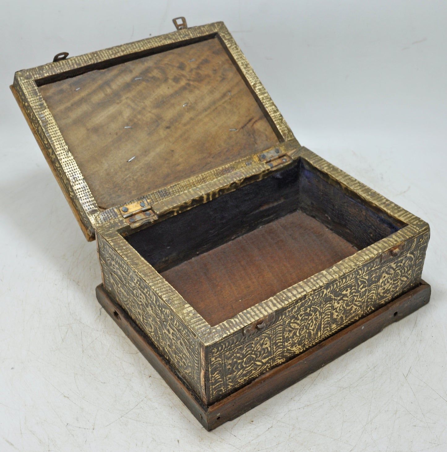 Vintage Wooden Storage Box Original Old Hand Crafted Fine Brass Fitted