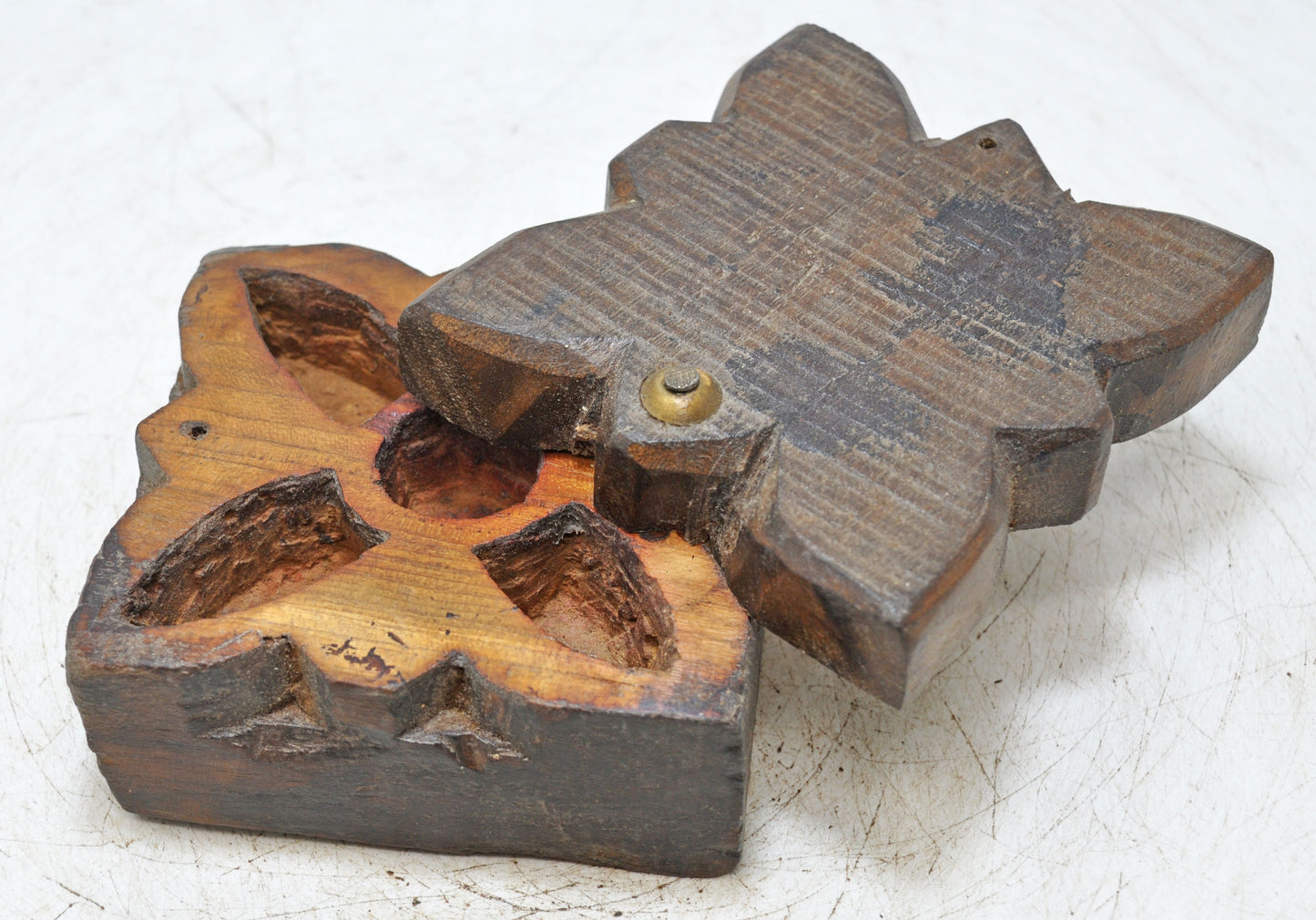 Antique Wooden Kitchenware Spice Box Original Old Hand Carved