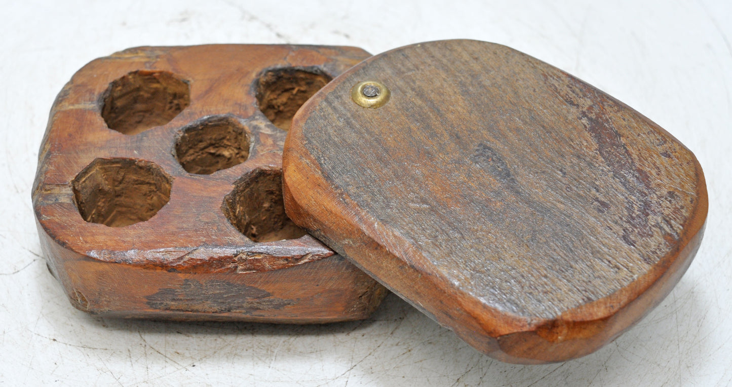 Antique Wooden Kitchenware Spice Box Original Old Hand Carved