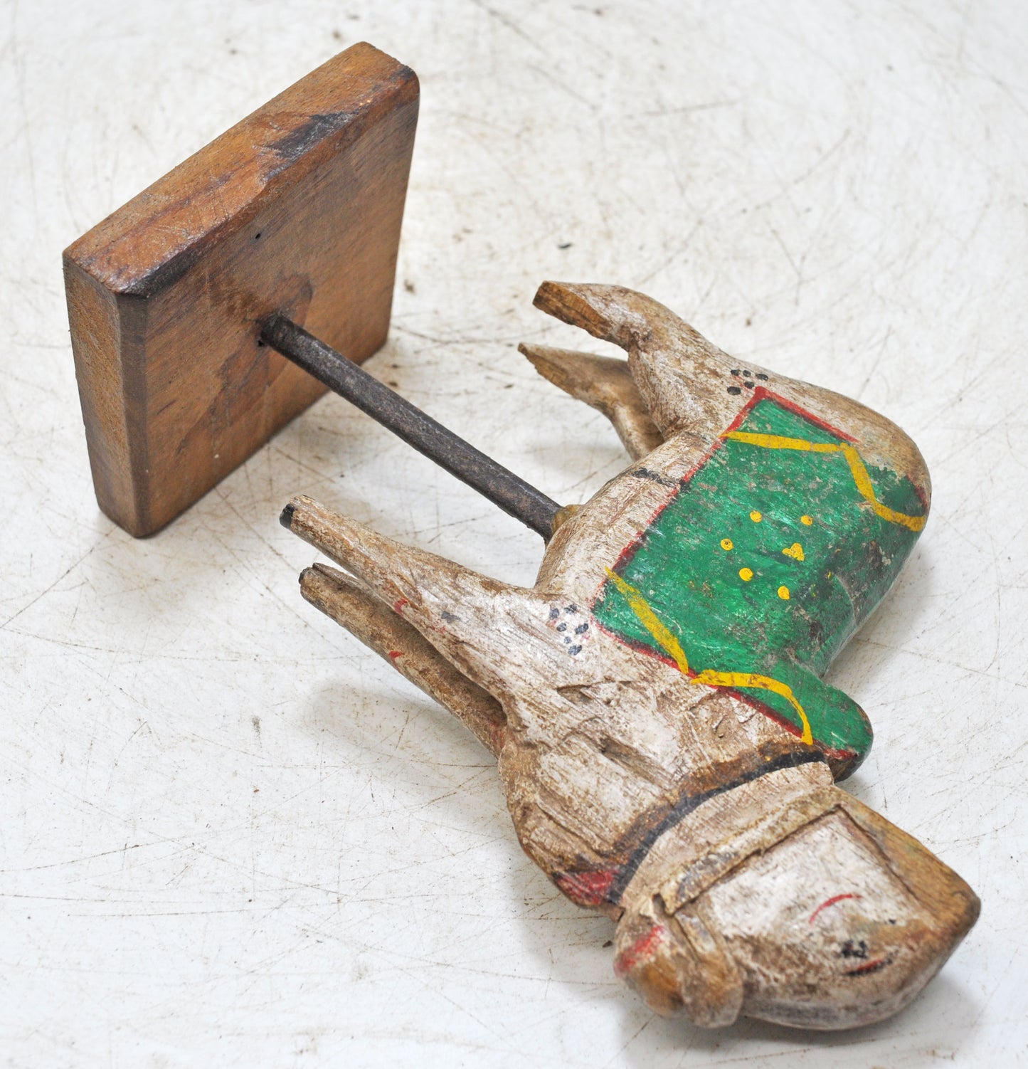 Antique Wooden Holy Cow Nandi Figurine Original Old Hand Carved Painted