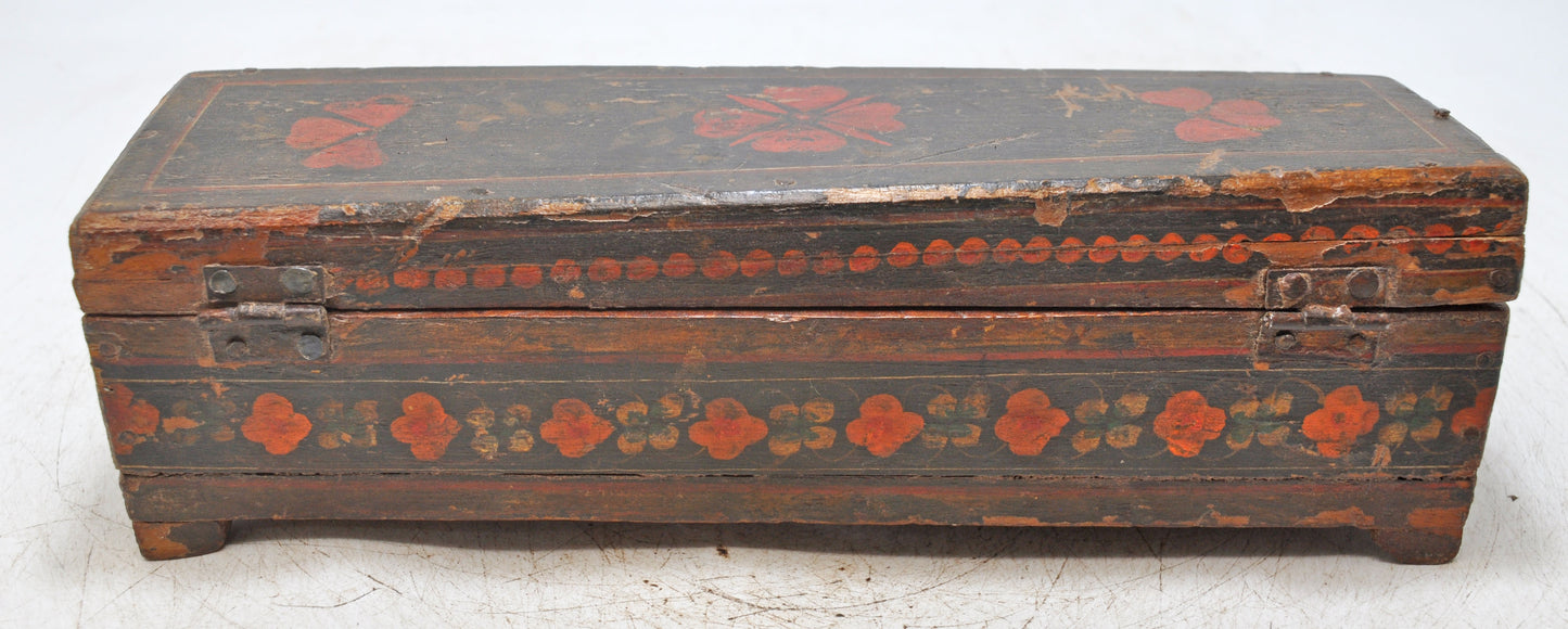 Antique Wooden Pencil Stationary Box Original Old Hand Crafted Fine Painted