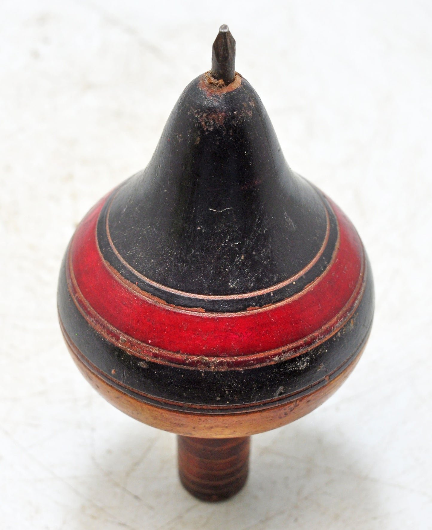 Vintage Wooden Spinning Top Toy Original Old Hand Carved Lacquer Painted