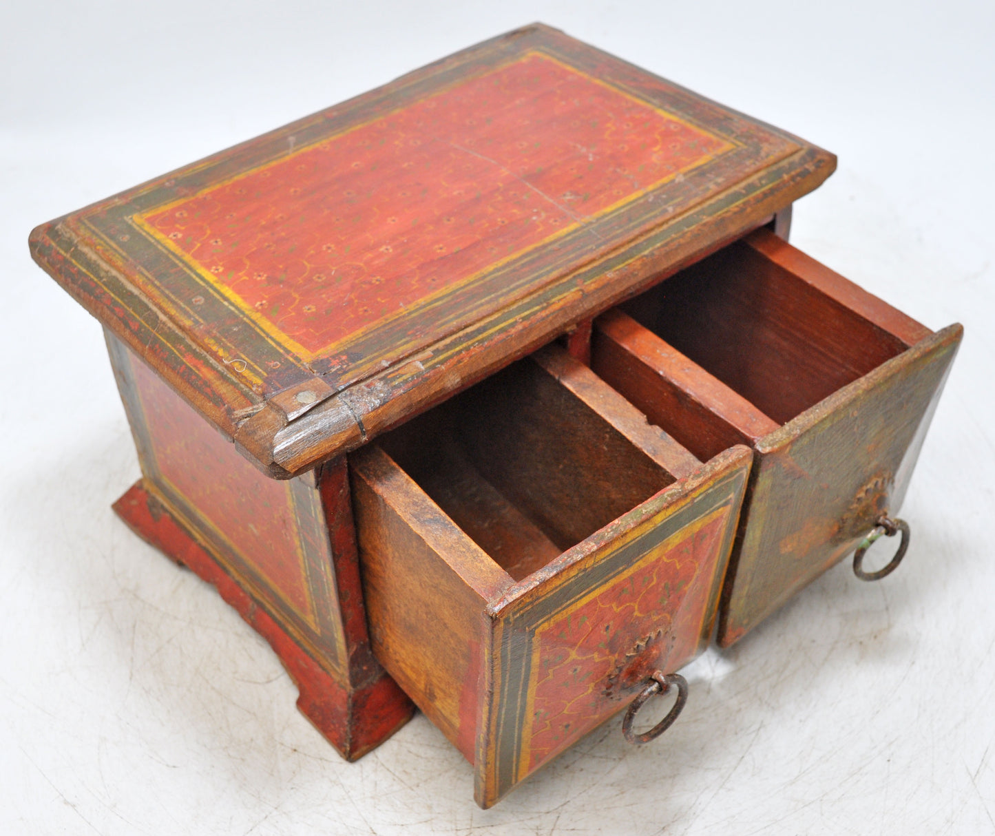 Vintage Wooden 2 Drawers Storage Box Original Old Hand Crafted Painted
