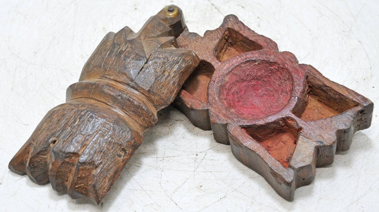 Antique Wooden Kitchenware Spice Box Original Old Hand Carved