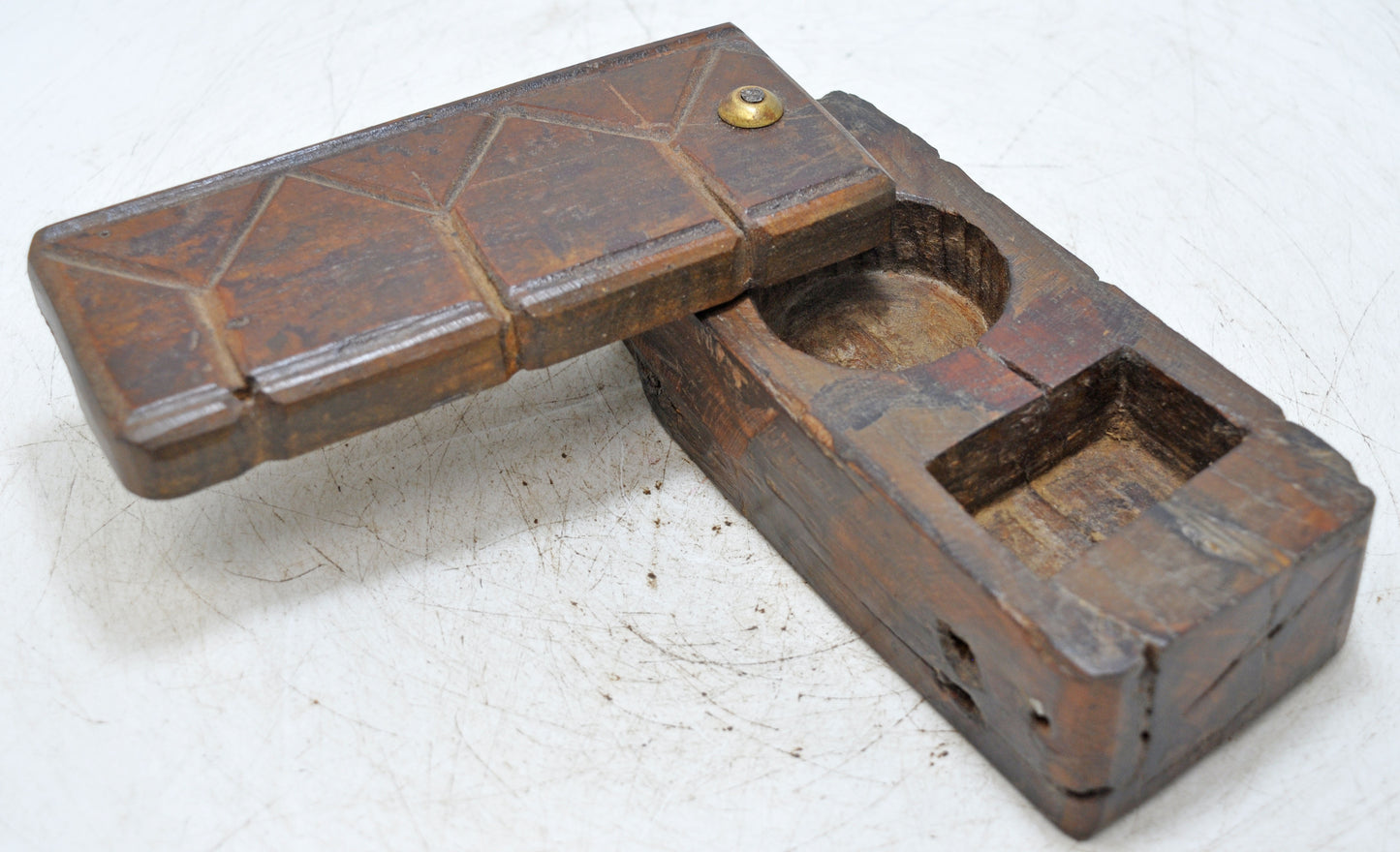 Antique Wooden Kitchenware Spice Box Original Old Hand Carved