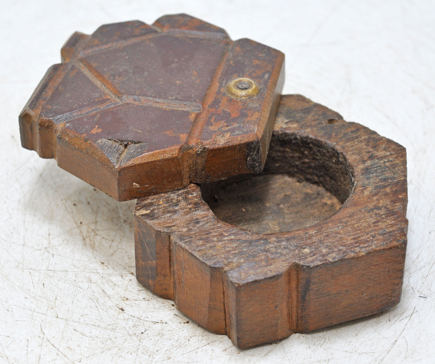 Antique Wooden Kitchenware Spice Box Original Old Hand Carved