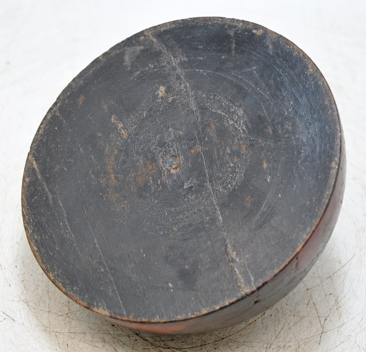 Vintage Wooden Round Tobacco Opium Box Original Old Hand Carved