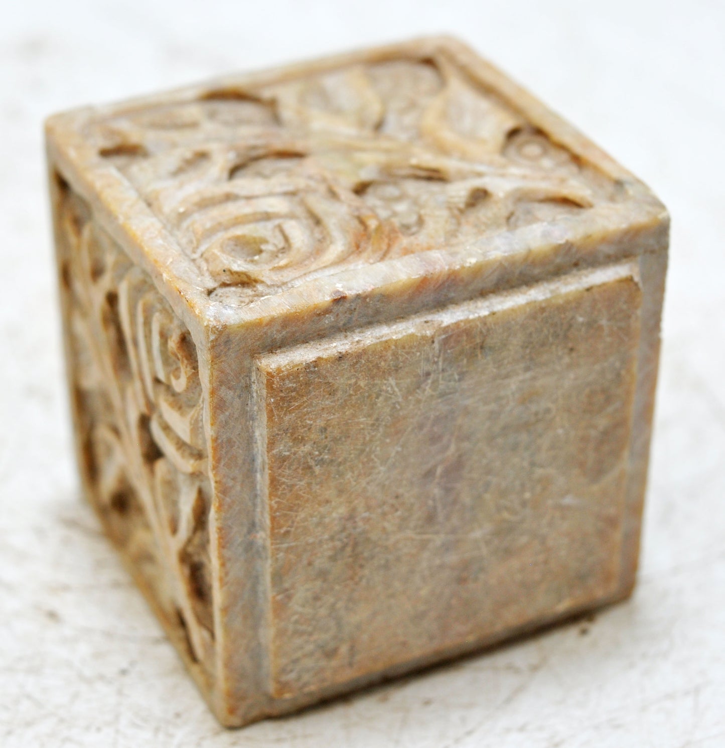 Vintage Stone Square Small Container Pot Original Old Hand Carved