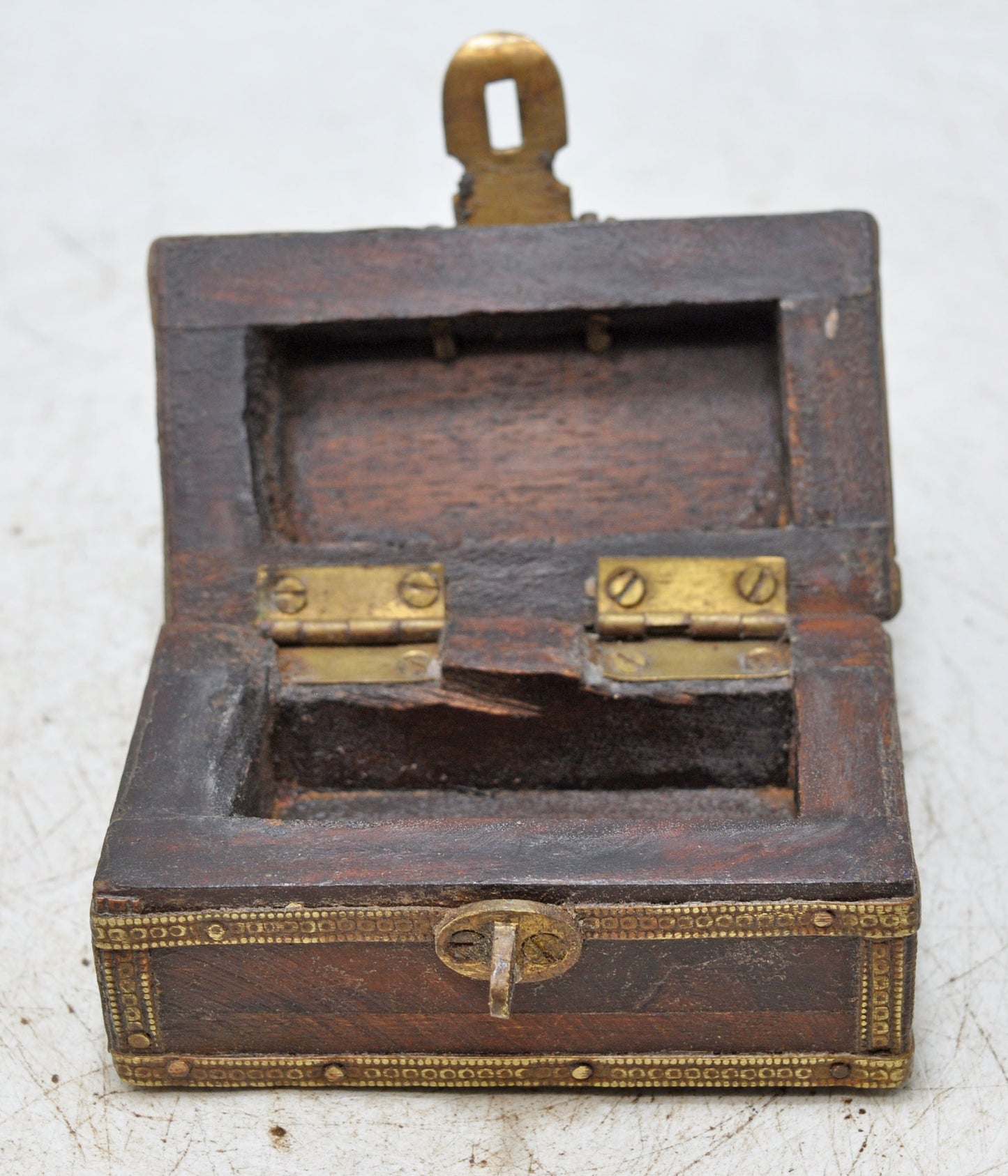 Vintage Wooden Small Storage Box Original Old Hand Crafted Brass Fitted