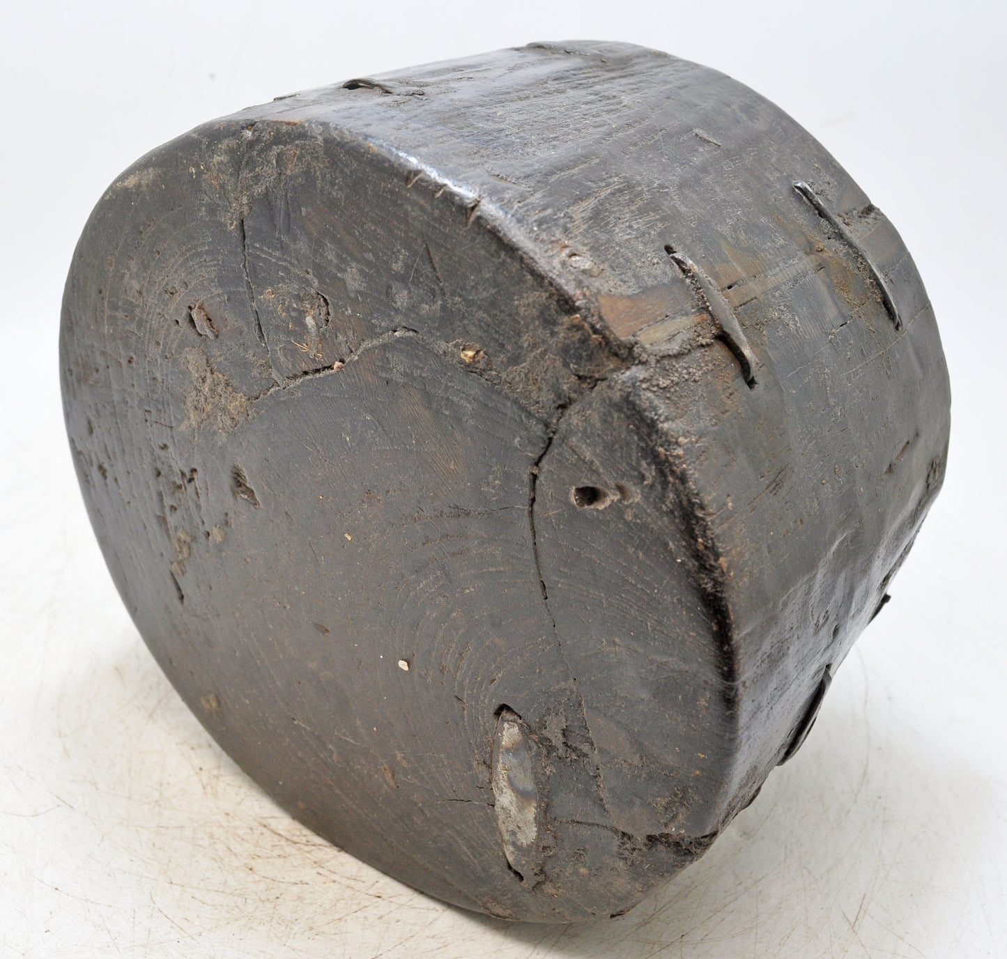 Antique Wooden Round Kitchenware Salt Spice Bowl Original Old Hand Carved